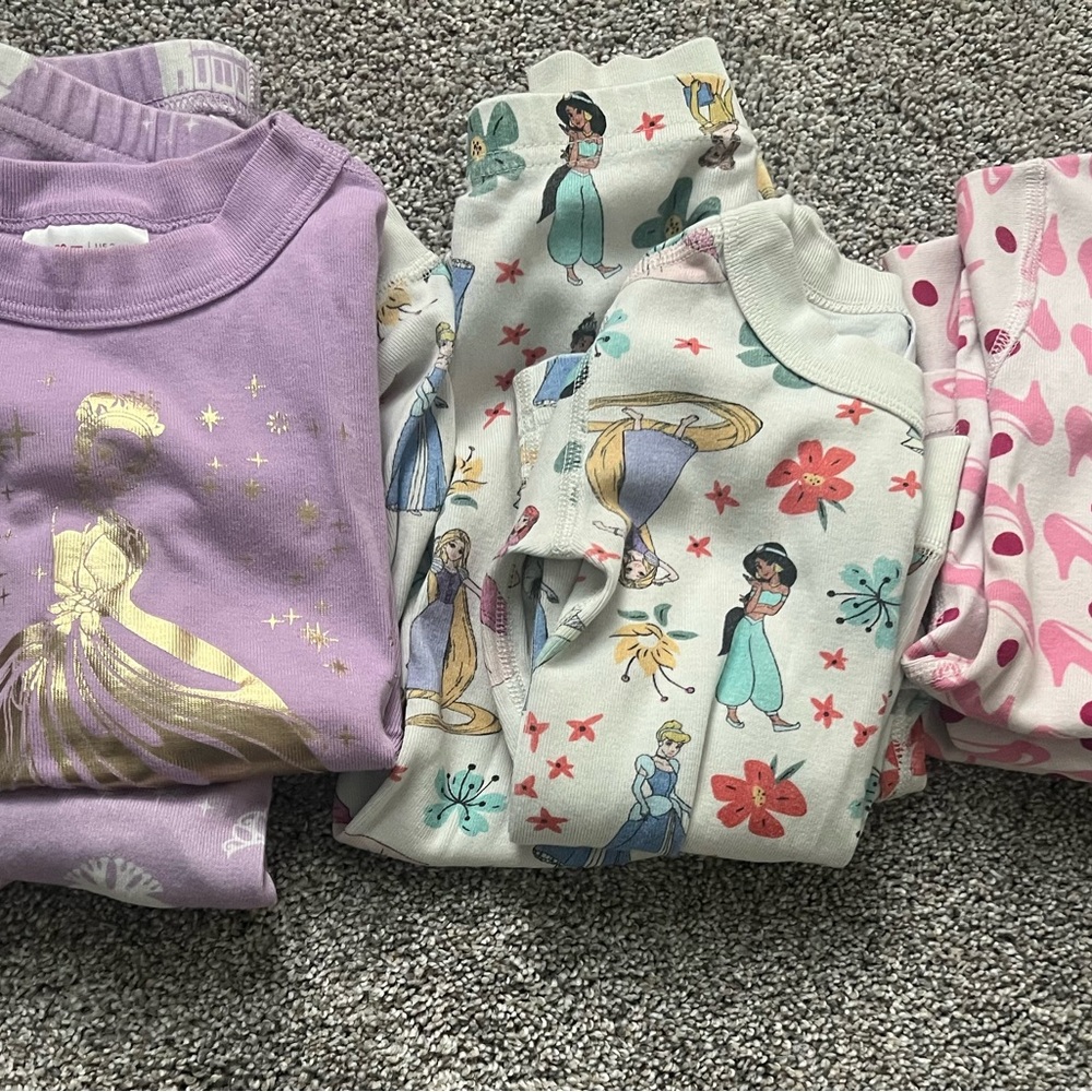 Set of 3 Hanna Andersson Disney Princess Pajamas- 2 long johns & 1 short john